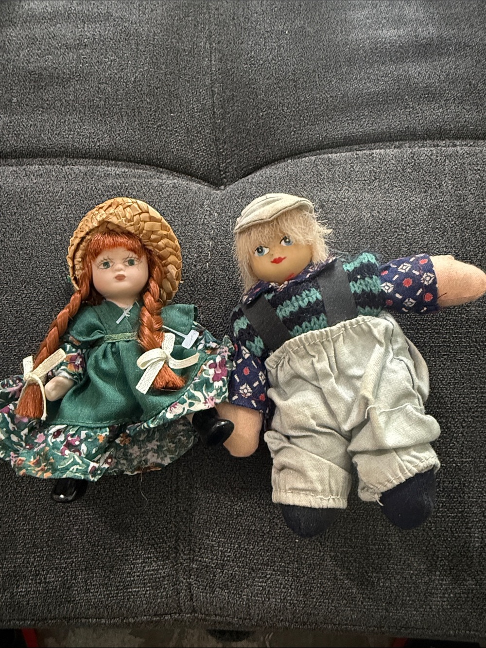 Porcelain face Girl Doll & Neutral Overalls Boy Doll Set